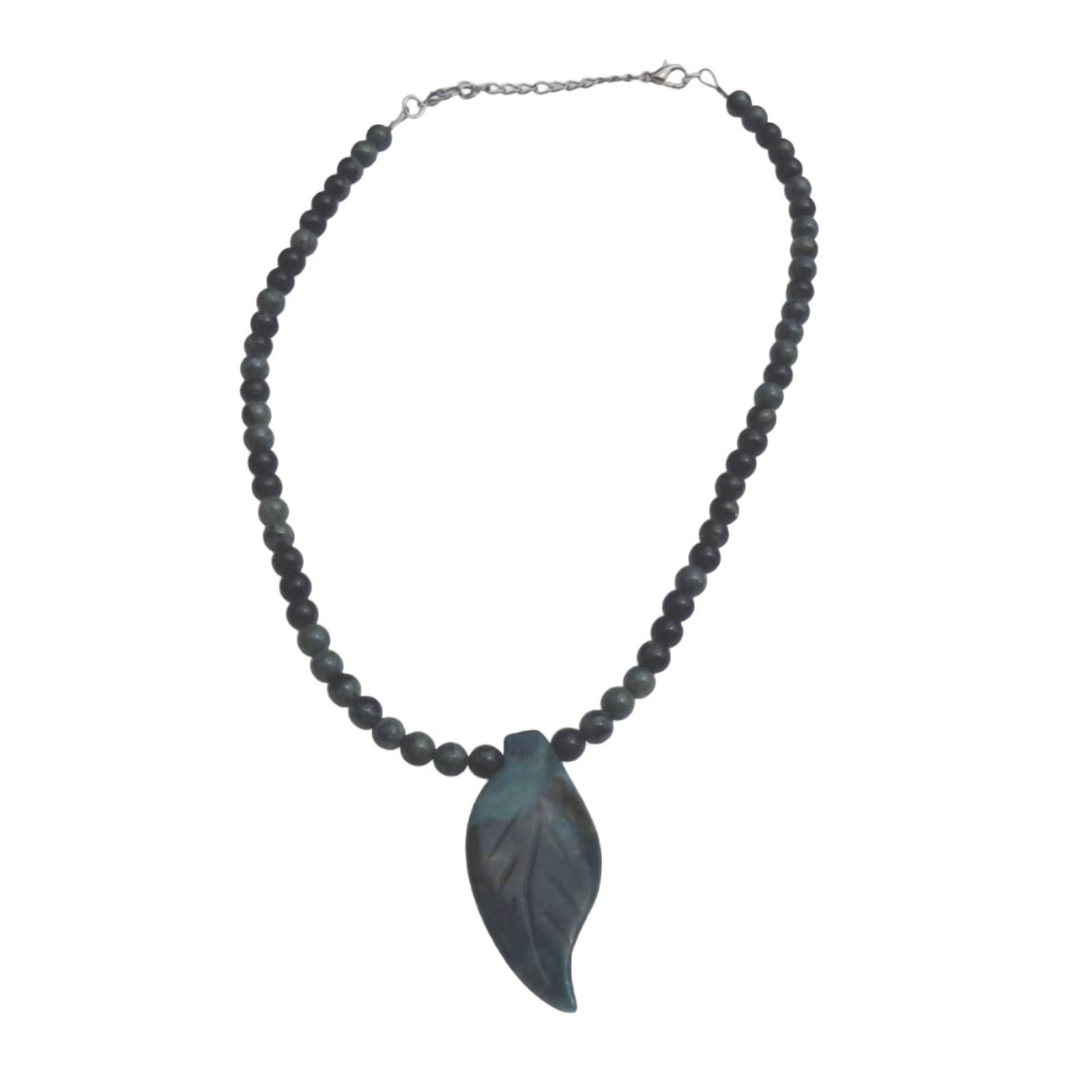 Green Moss Agate Fancy Jasper Leaf Necklace 3005
